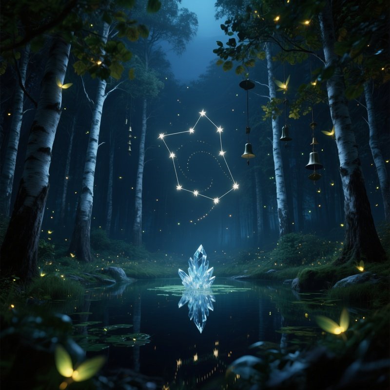 A Deep Forest Night Where Firefly Constellations Swirl Above A Crystal‑Clear Pond, Surrounded By