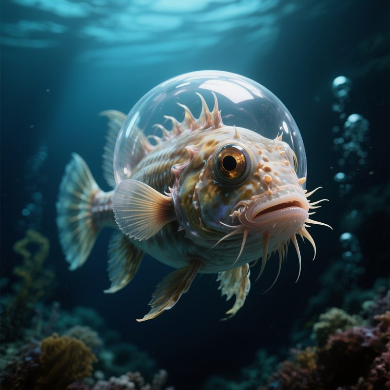 A Deep Sea Barreleye Fish Showing Its Transparent Head Dome.