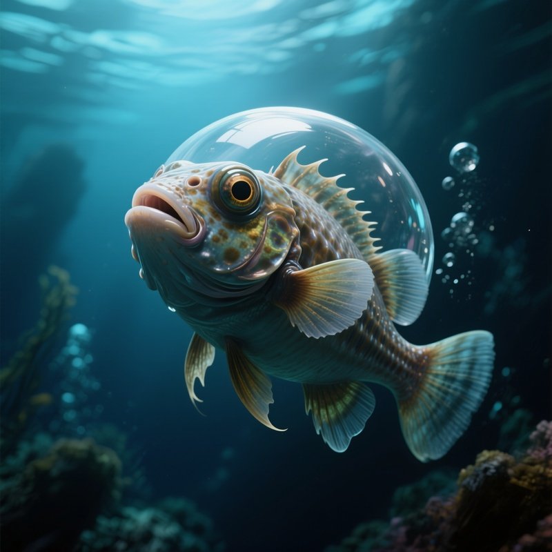 A Deep Sea Barreleye Fish Tilting Its Transparent Head Dome.