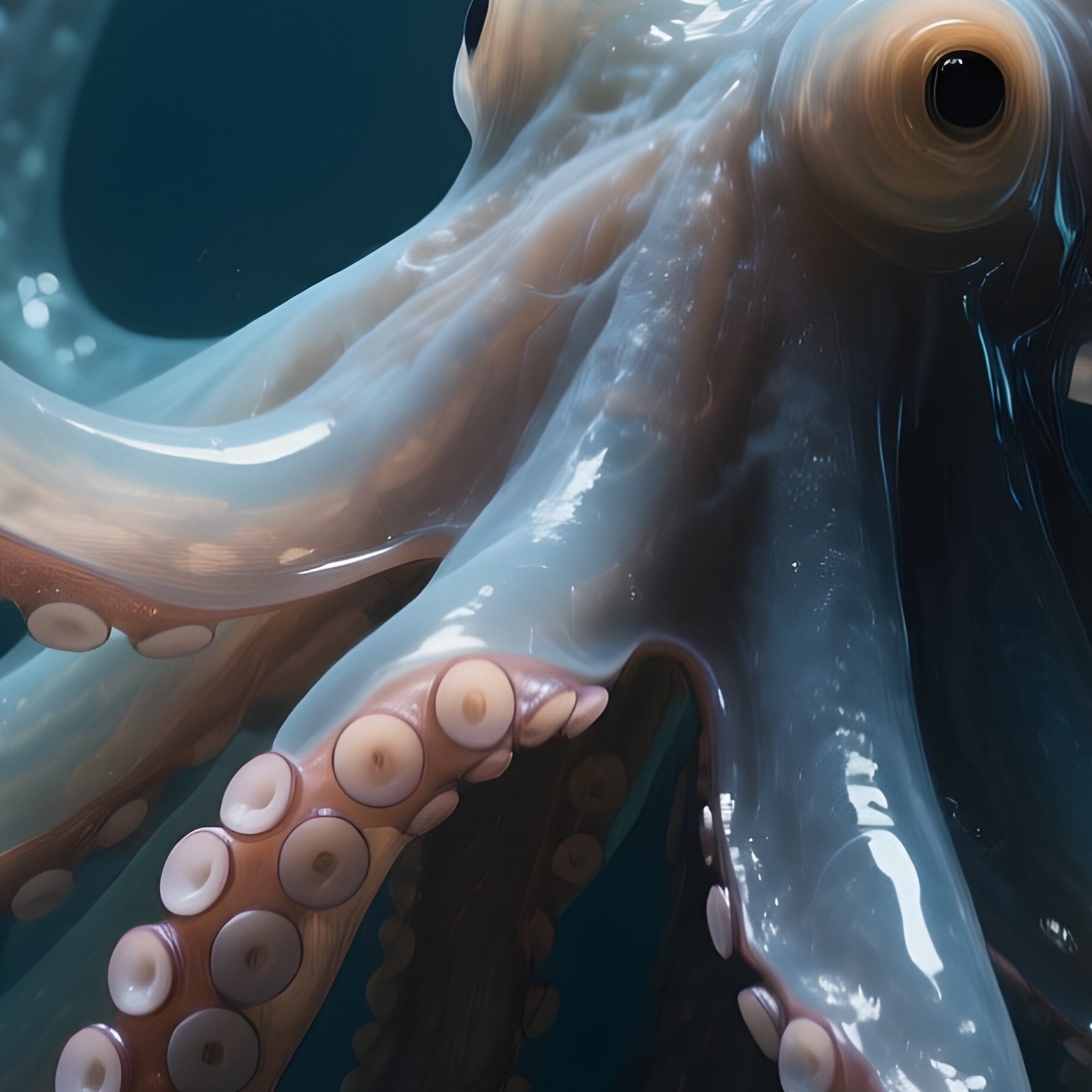 A Deep Sea Dumbo Octopus Unfolding Its Gelatinous Fins In Darkness. - Full Resolution Quality Preview