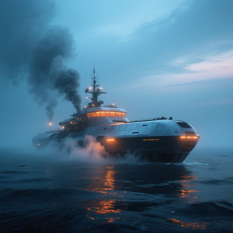 A Deep Sea Exploration Ship Illuminated Under A Hazy Sky