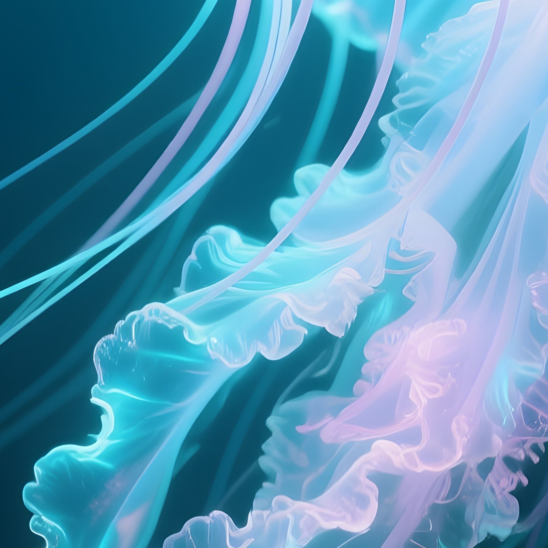 A Deep Sea Ghost Jelly Undulating With Soft Neon Glow. - Full Resolution Quality Preview