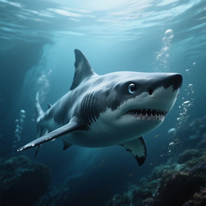 A Deep Sea Ghost Shark Drifting With Blank Reflective Eyes.