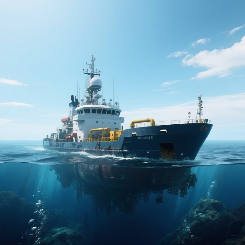 A Deep Sea Research Vessel Operating Far From Land Under Clear Skies