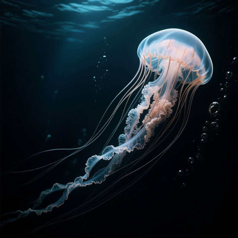 A Deep Sea Siphonophore Stretching Across The Black Void.