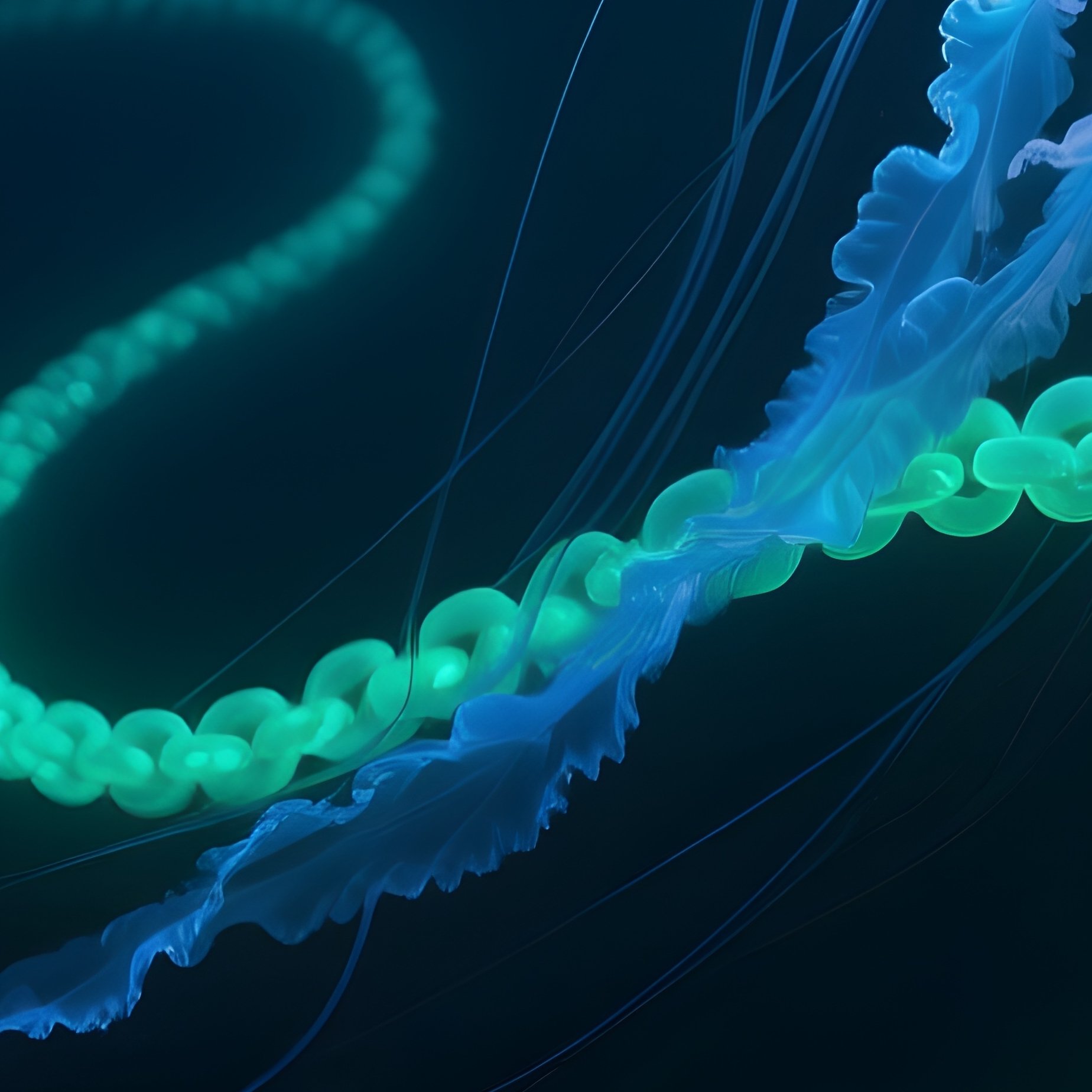 A Deep Sea Siphonophore Stretching Like A Glowing Chain In Darkness - Full Resolution Quality Preview