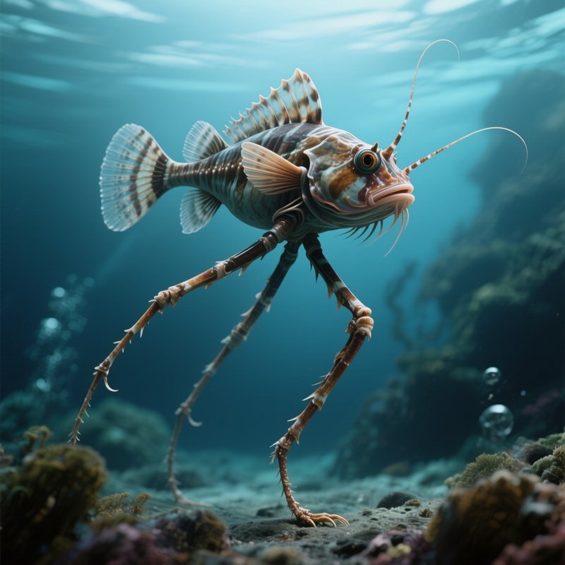 A Deep Sea Tripod Fish Balancing On Its Long Fin Legs.