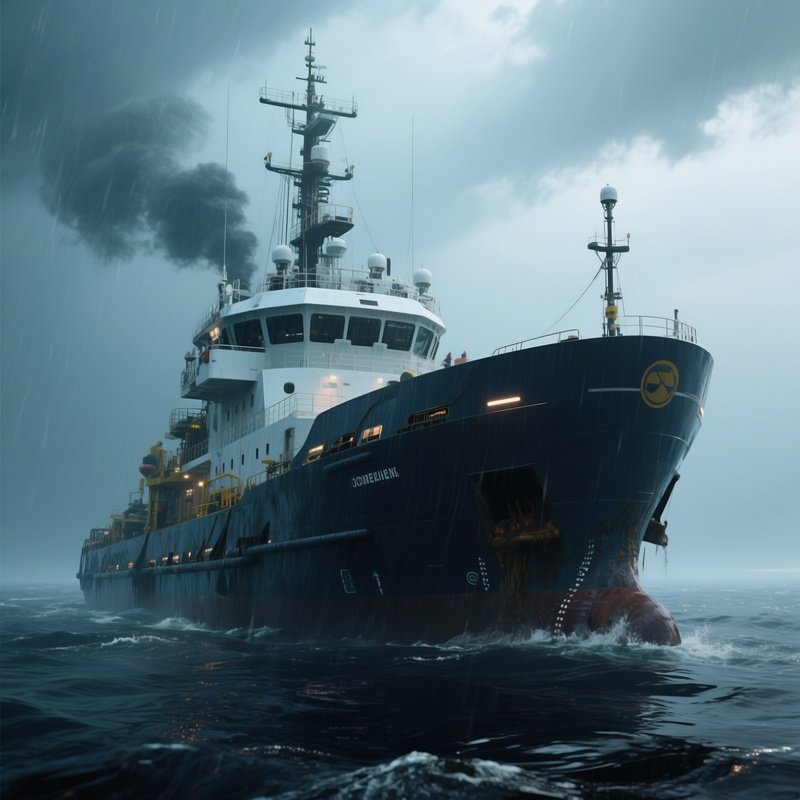 A Deep Sea Vessel Waiting For Calmer Weather To Continue Operations