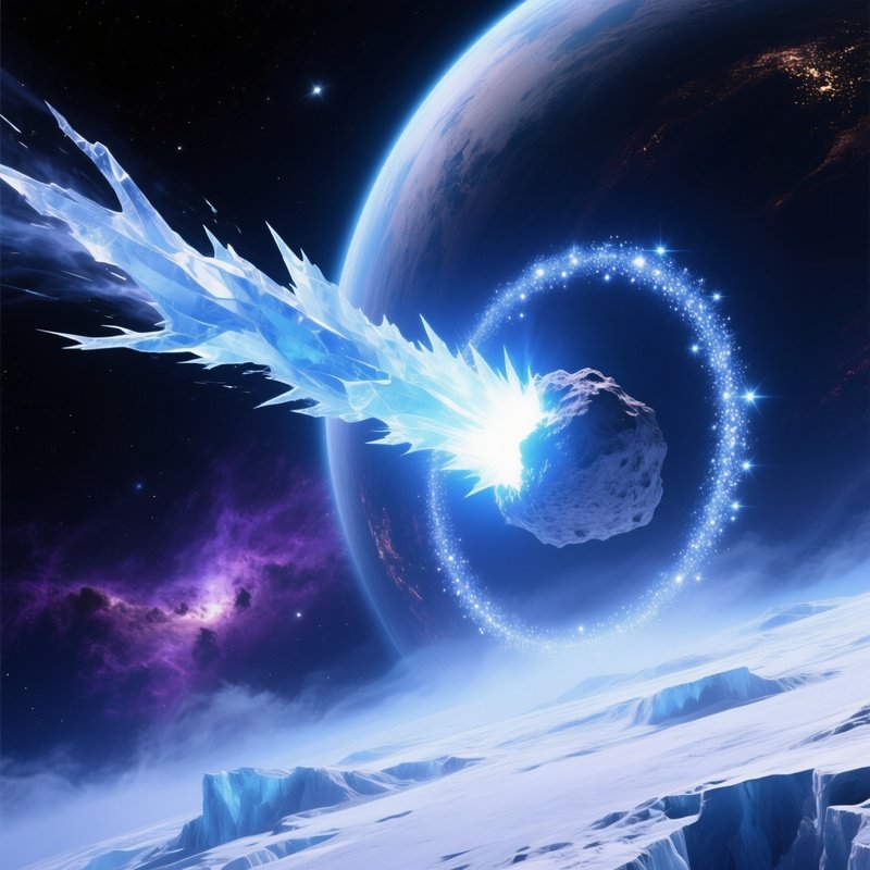 A Deep Space Comet Streaking Past A Planets Rings With Icy Trails