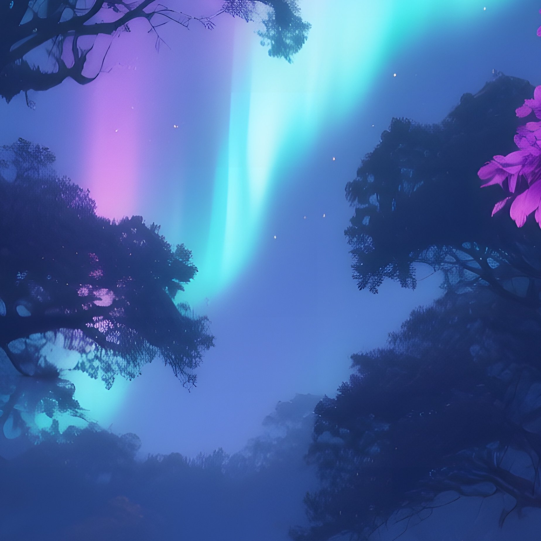 A Deep Twilight Grove Where Towering Oak Trees Are Entwined With Luminous Vines, Their Leaves - Full Resolution Quality Preview