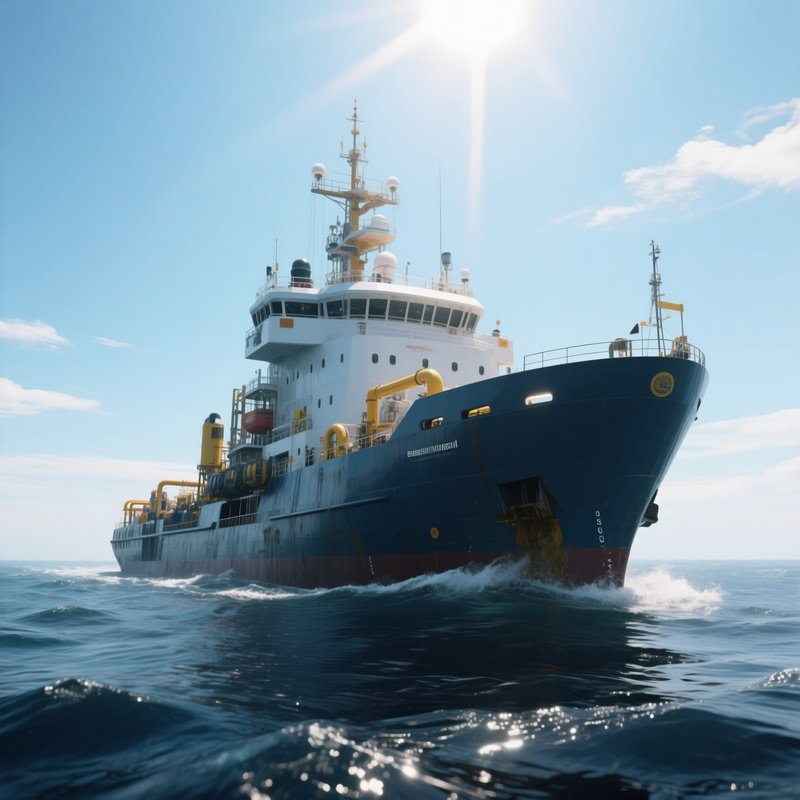 A Deepwater Exploration Ship Cruising Under A Bright Midday Sun