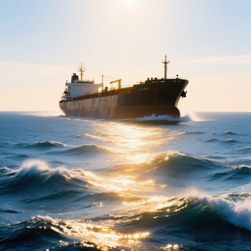 A Deepwater Tanker Reflecting Sunlight On Rolling Swells