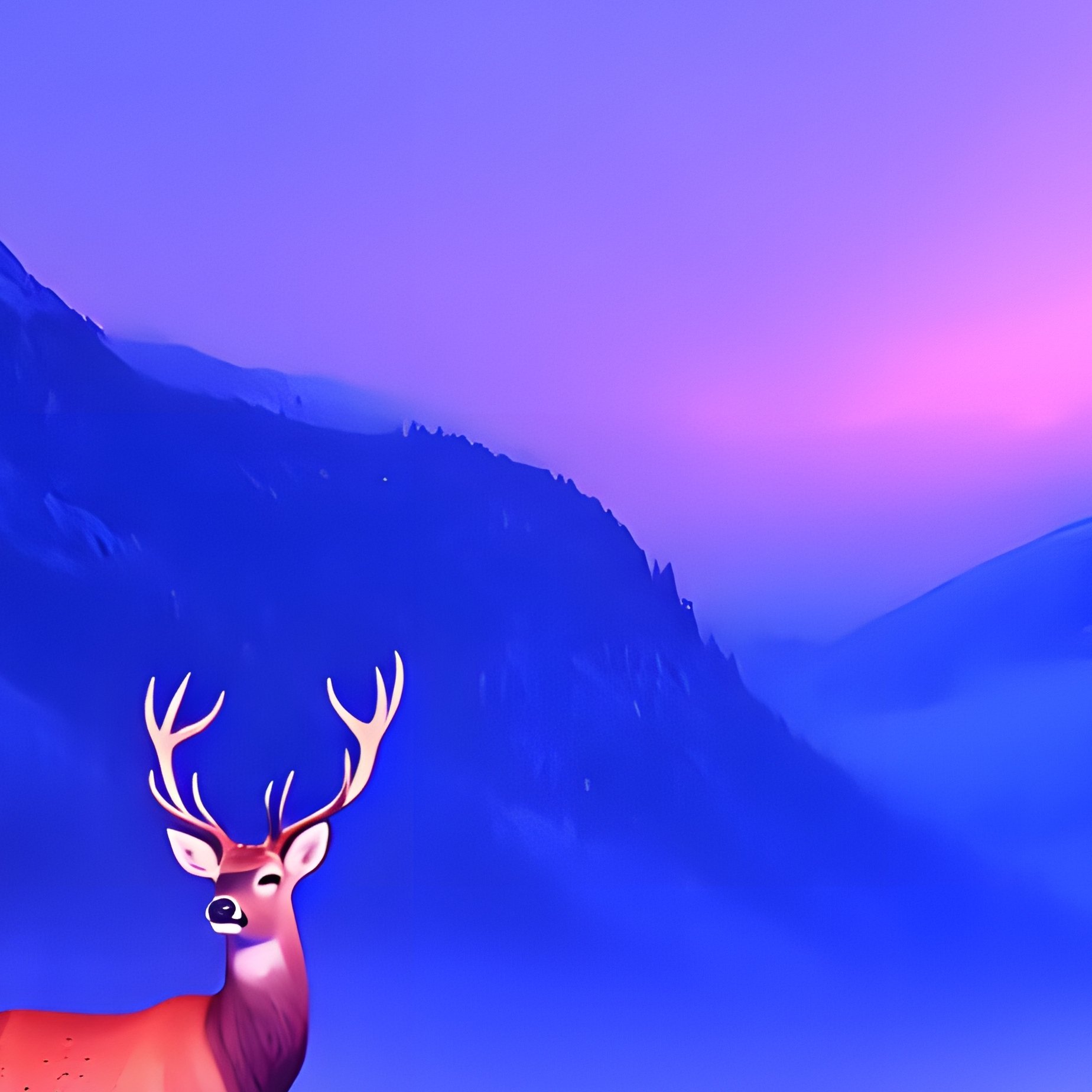 A Deer In A Winter Landscape With Illuminated Christmas Trees - Full Resolution Quality Preview