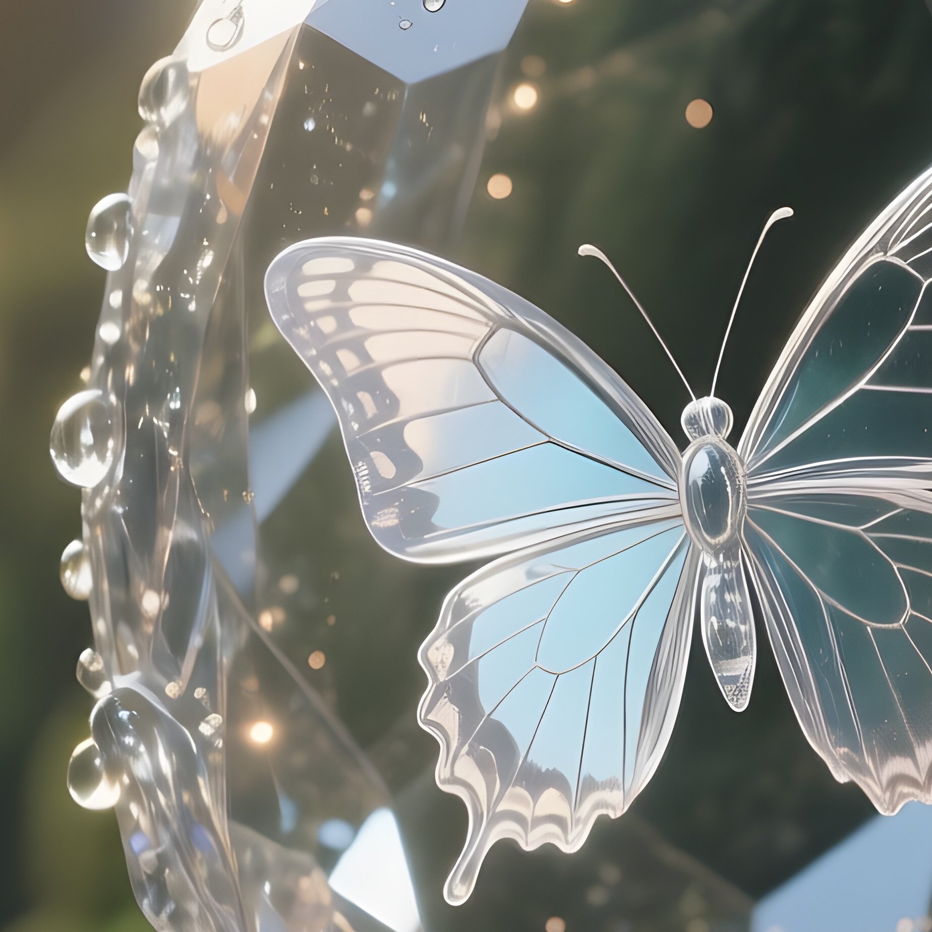 A Delicate Glass Butterfly Emerging From A Crystal Cocoon On A Mossy Stone Wall In An Enchanted - Full Resolution Quality Preview