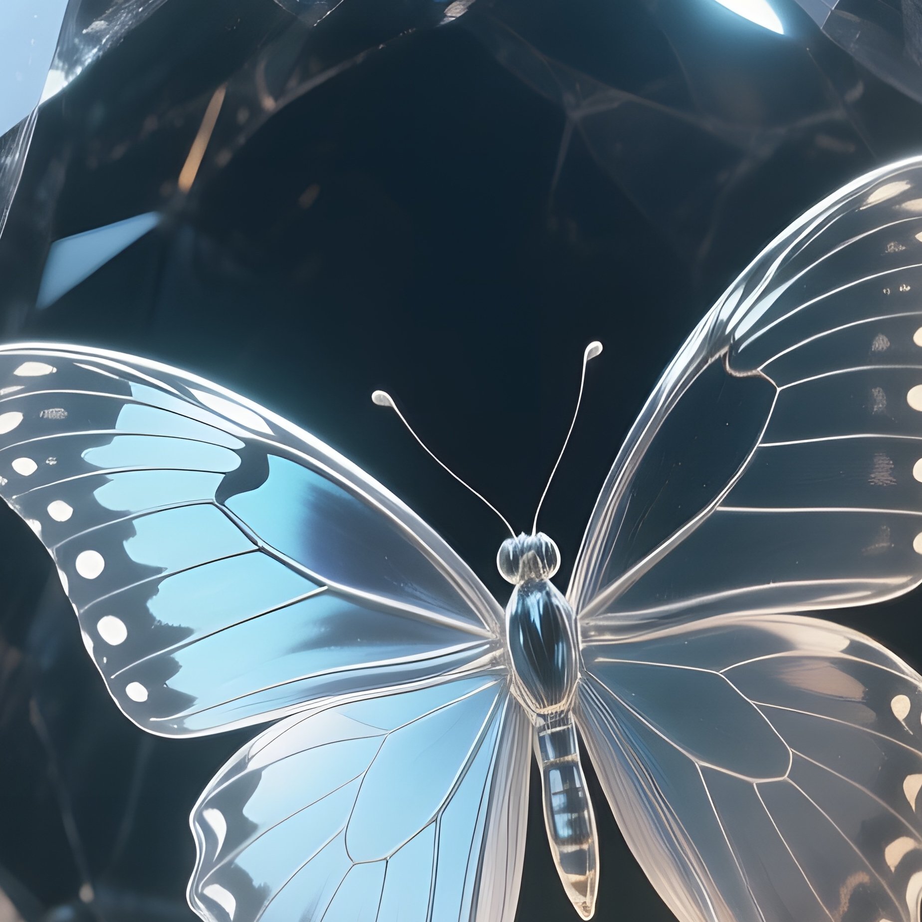 A Delicate Glass Butterfly Emerging From A Crystal Cocoon In A Dark Forest Clearing Illuminated By - Full Resolution Quality Preview