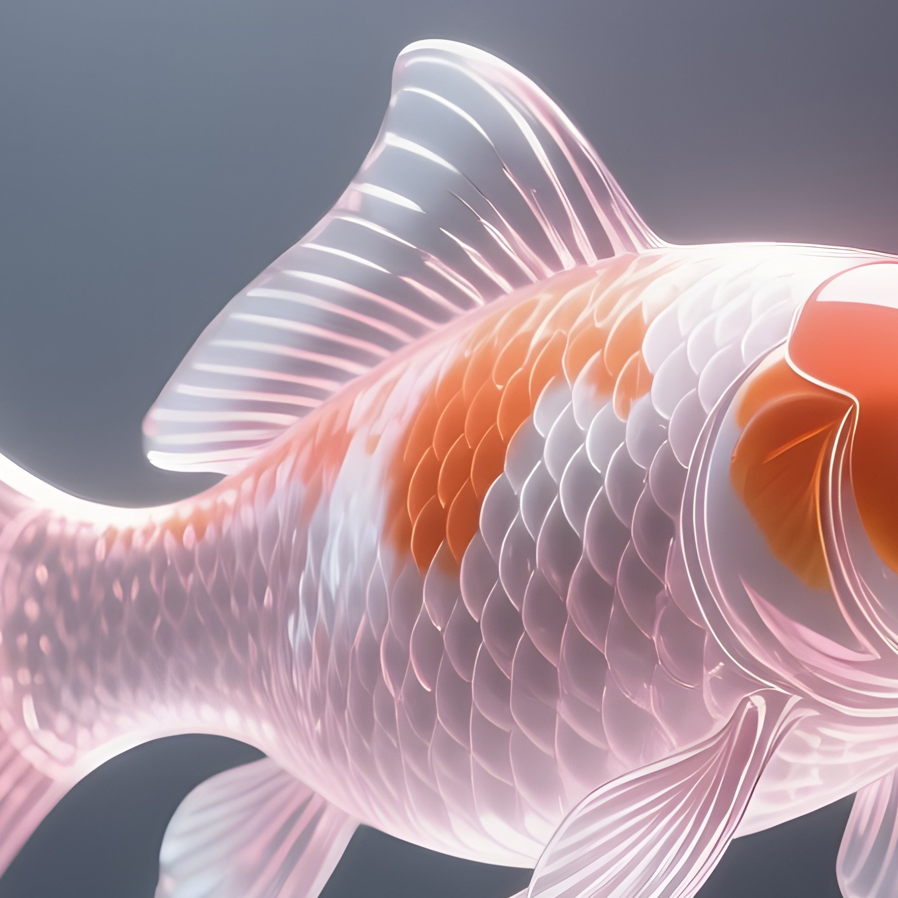 A Delicate Glass Koi Fish Swimming Through A Crystal Aquarium Filled With Floating Cherry Blossoms, - Full Resolution Quality Preview