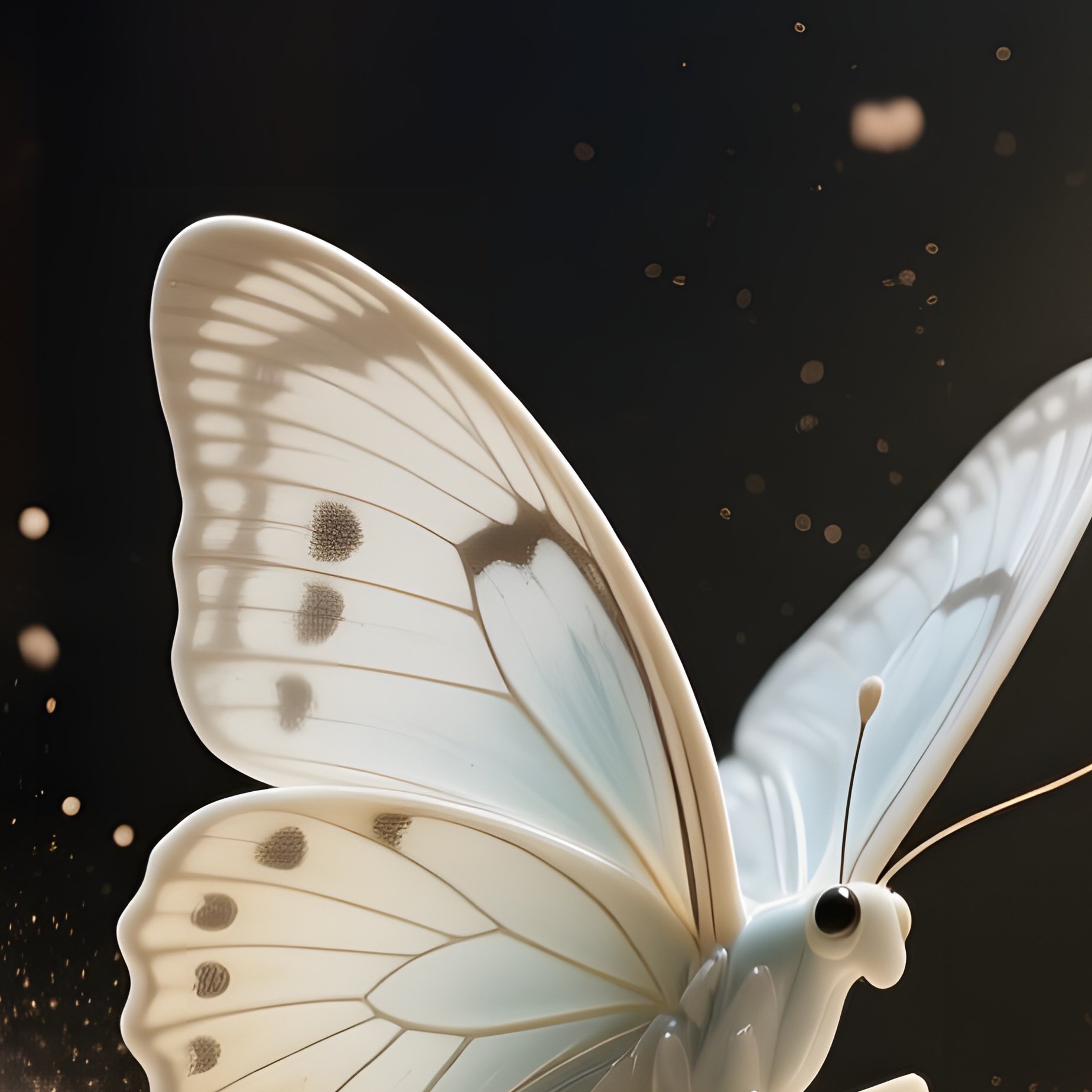 A Delicate Porcelain Butterfly Perched On An Aged Book In A Dim Library, Soft Lamplight - Full Resolution Quality Preview