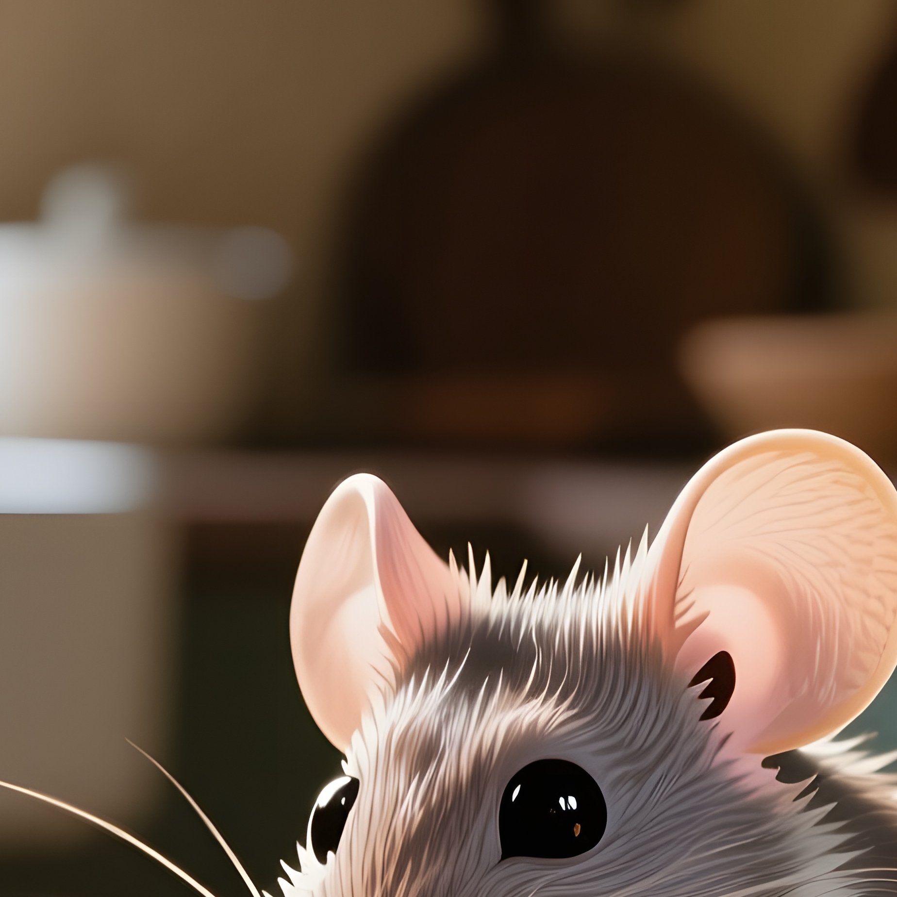 A Delicate Porcelain Mouse Nibbling On A Grain Of Wheat In An Old Farmhouse Kitchen Bathed In Warm - Full Resolution Quality Preview