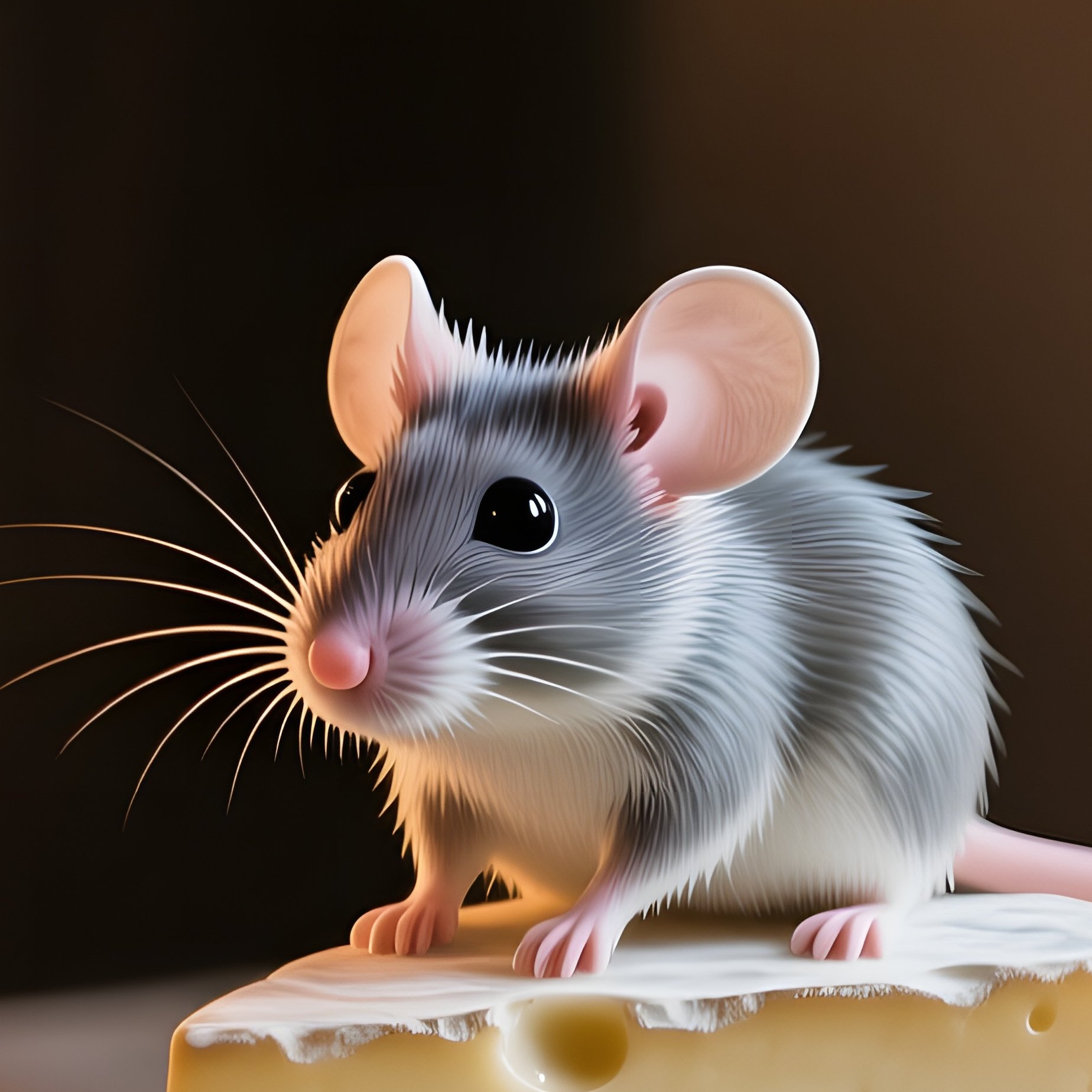 A Delicate Porcelain Mouse Perched On A Slice Of Cheese Atop A Weathered Wooden Table Illuminated - Full Resolution Quality Preview