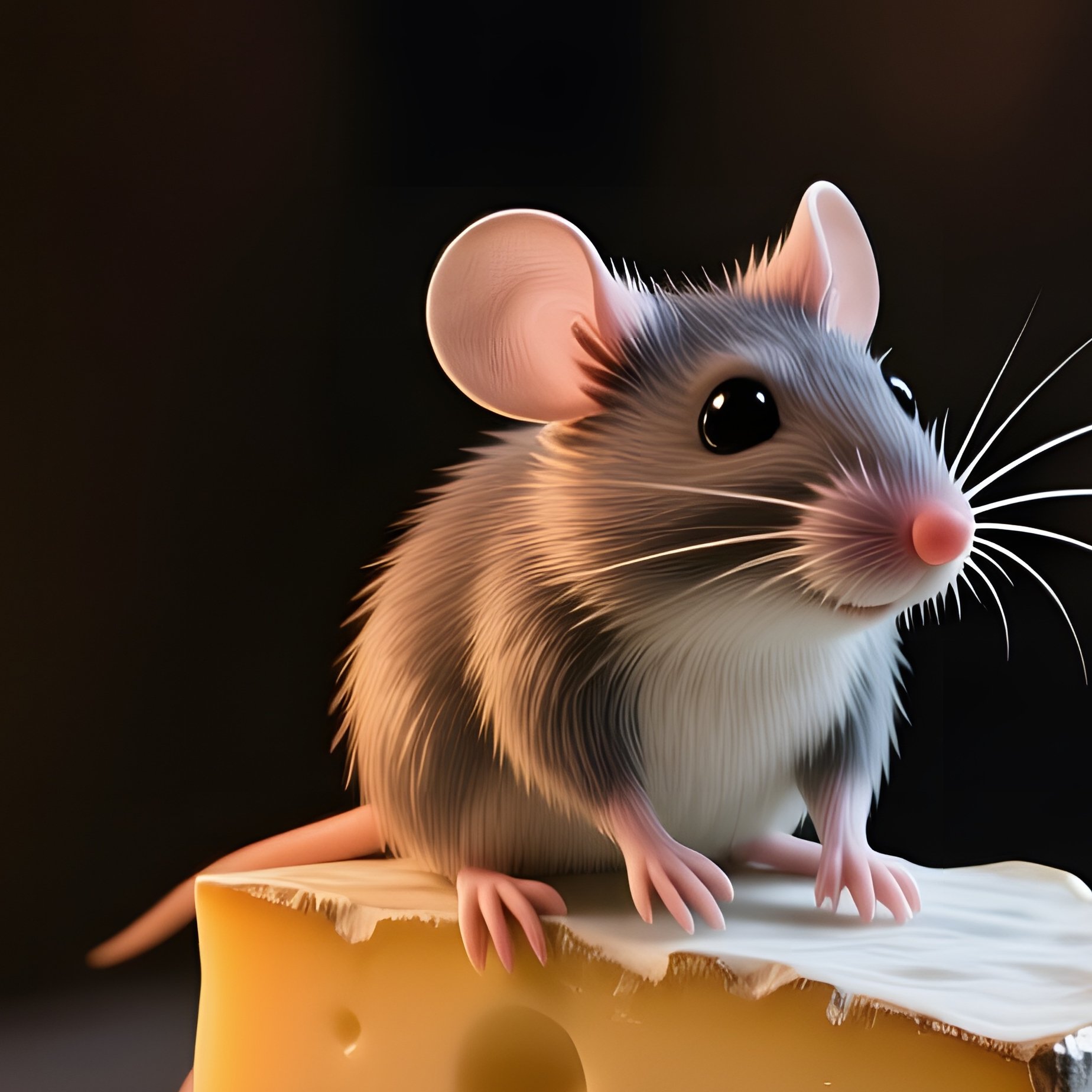 A Delicate Porcelain Mouse Perched On A Slice Of Cheese Atop An Old Wooden Table Illuminated By A - Full Resolution Quality Preview