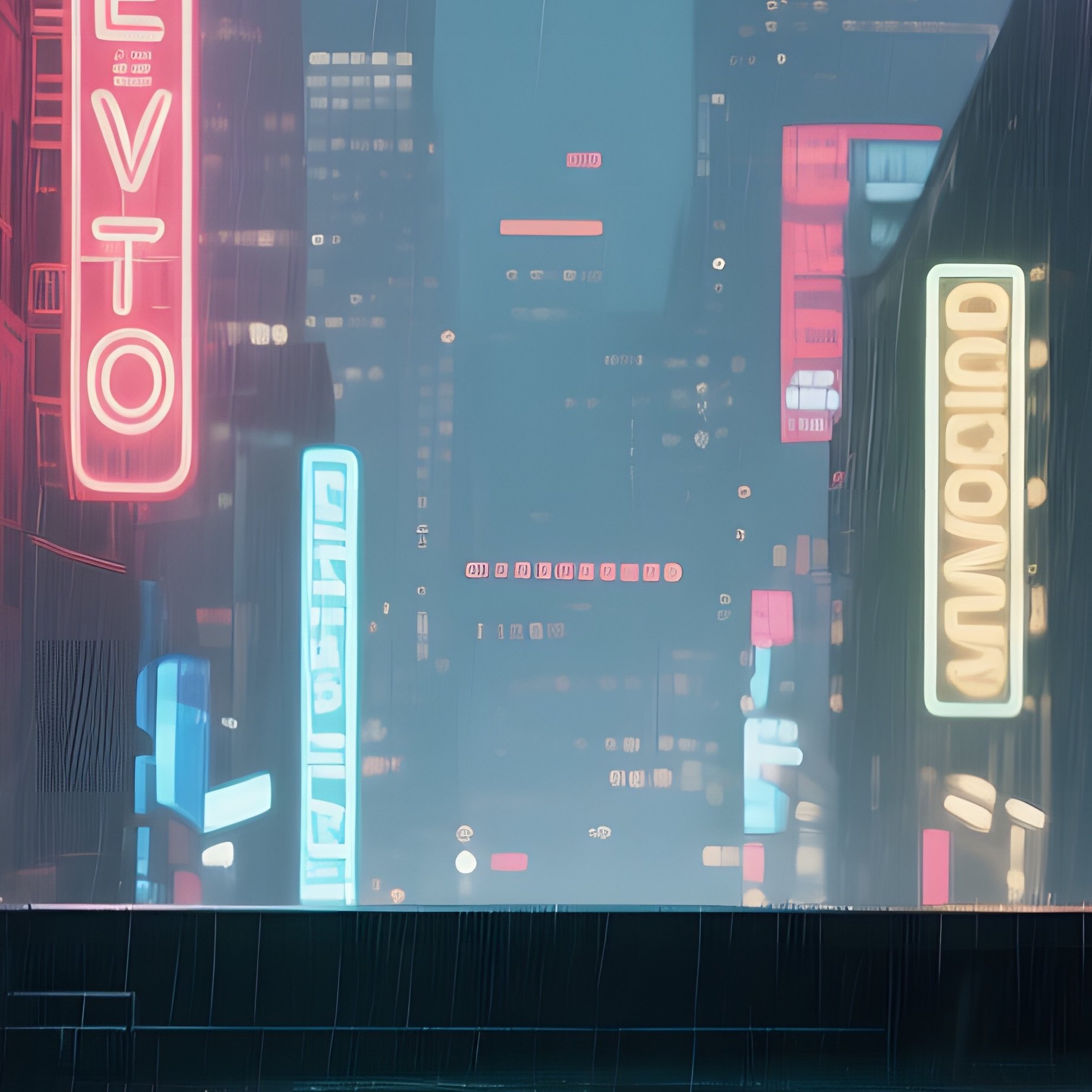 A Dense Urban Rooftop During A Heavy Rainstorm, Neon Signs Reflected On Puddles, Steam Rising From - Full Resolution Quality Preview