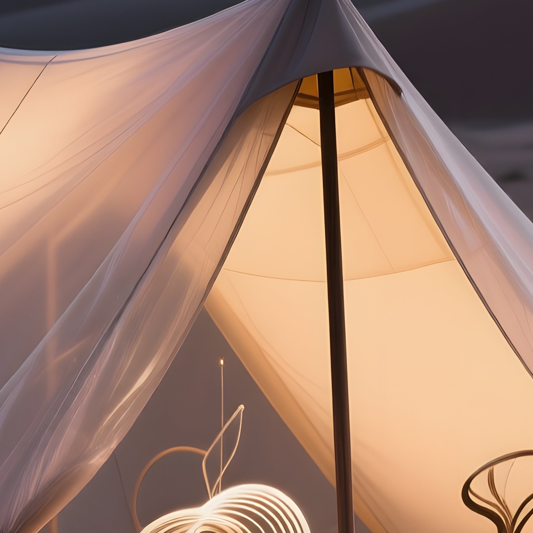 A Desert Caravan Camp At Twilight, Tents Made From Translucent Fabric Revealing Inside Displays Of - Full Resolution Quality Preview