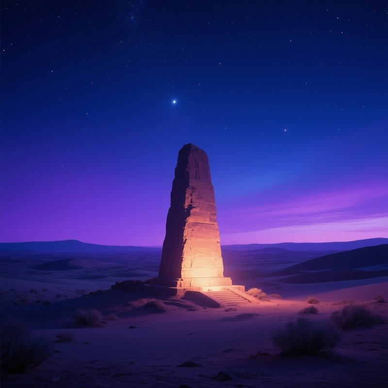 A Desert Night Where A Glowing Sandstone Monument Glows Faintly Under A Canopy Of Stars, The