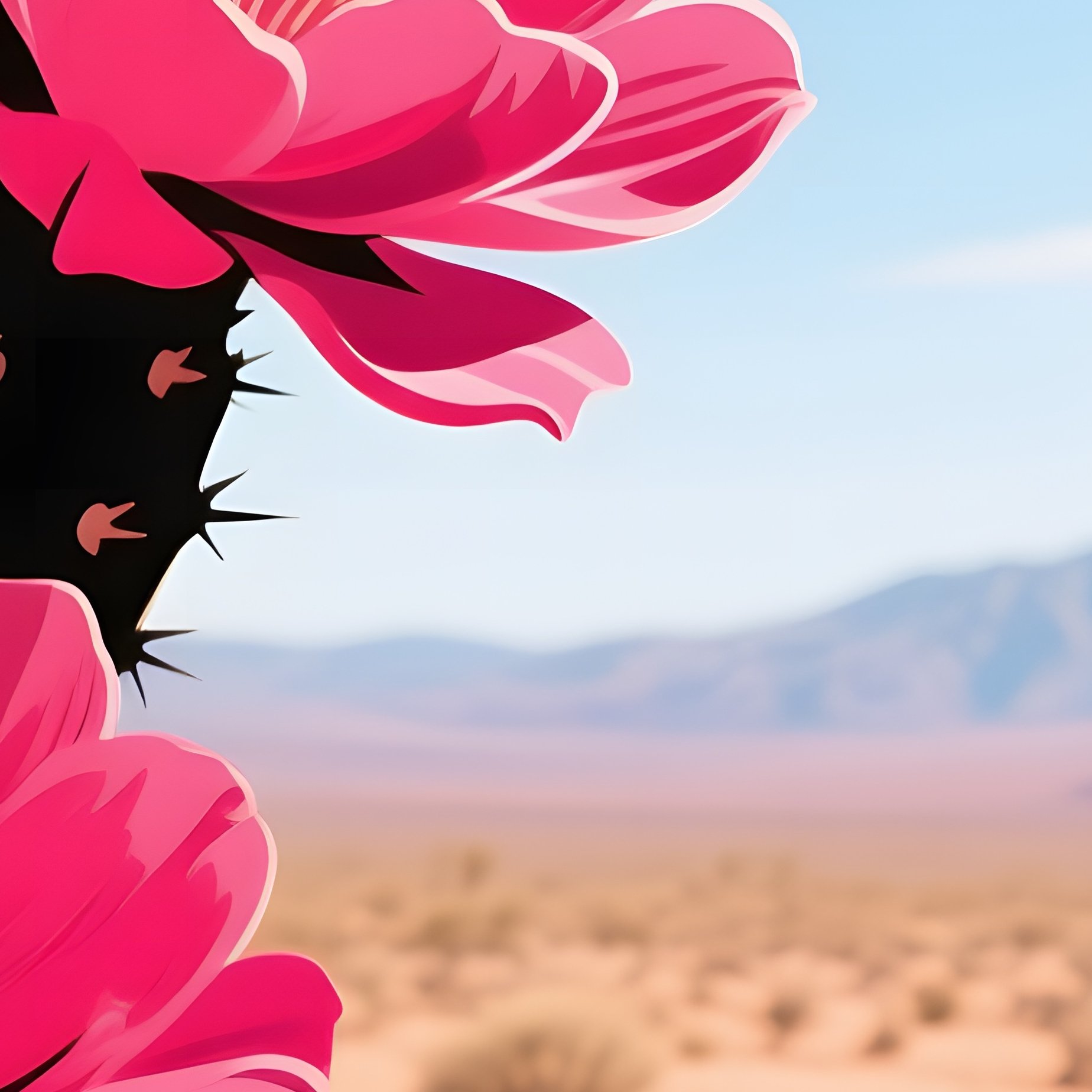 A Desert Oasis At Midday Where Pop‑Art Cacti Bloom With Oversized Magenta Blossoms, Their Spines - Full Resolution Quality Preview