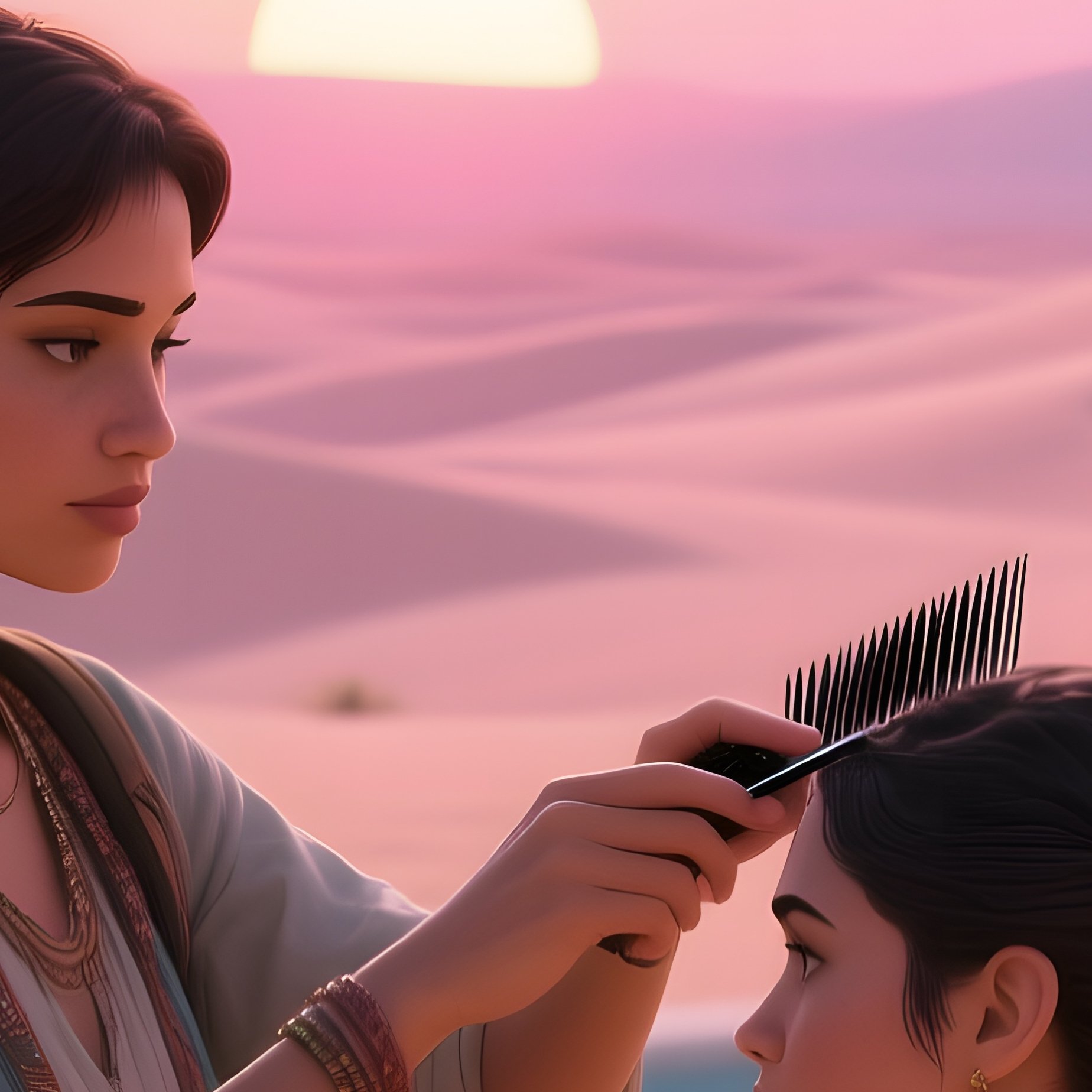 A Desert Oasis Traveler With A Short Braid Receives A Haircut Beside A Crystal Clear Pool, Palm - Full Resolution Quality Preview