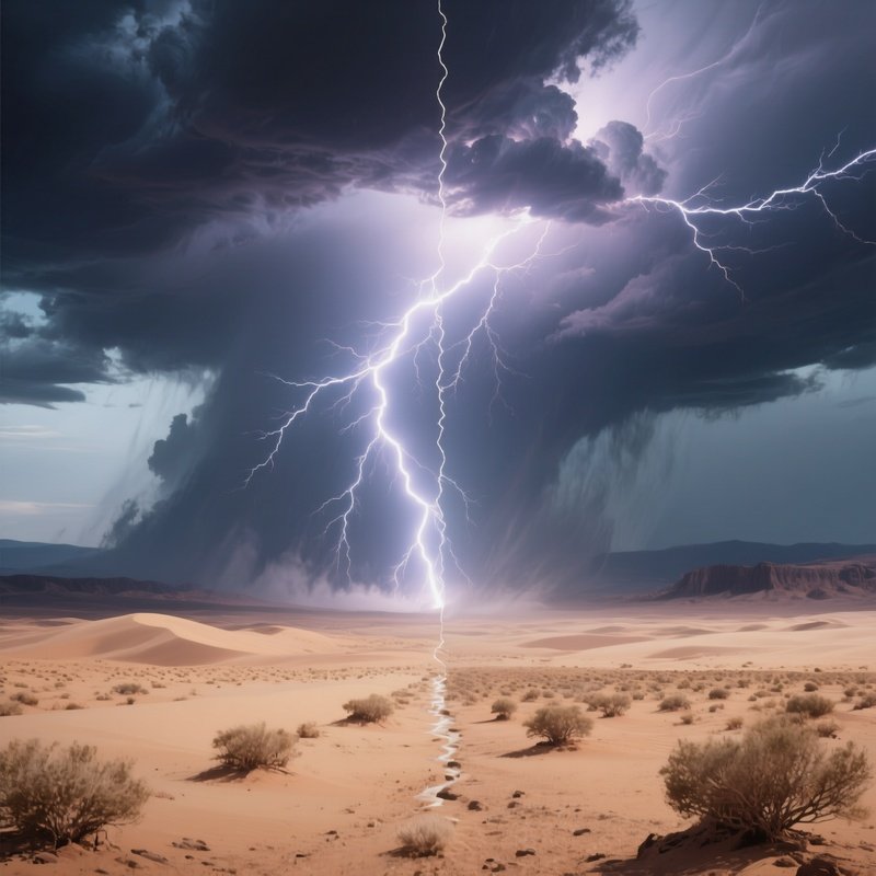 A Desert Thunderstorm Split By A Double Lightning Fork.