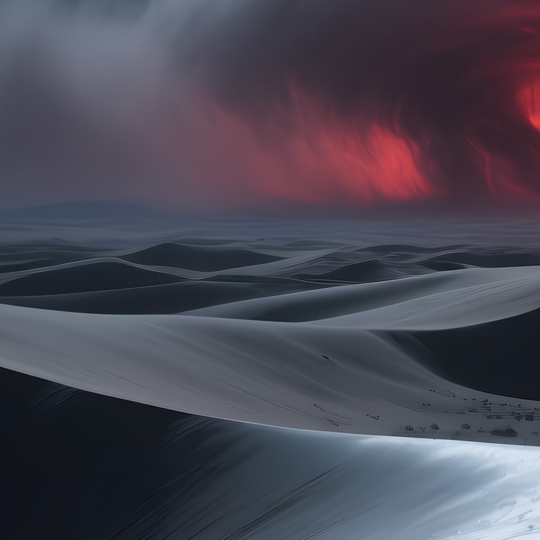 A Desolate Desert Landscape At Night, Illuminated By A Full Moon That Casts Stark Silver Light On - Full Resolution Quality Preview