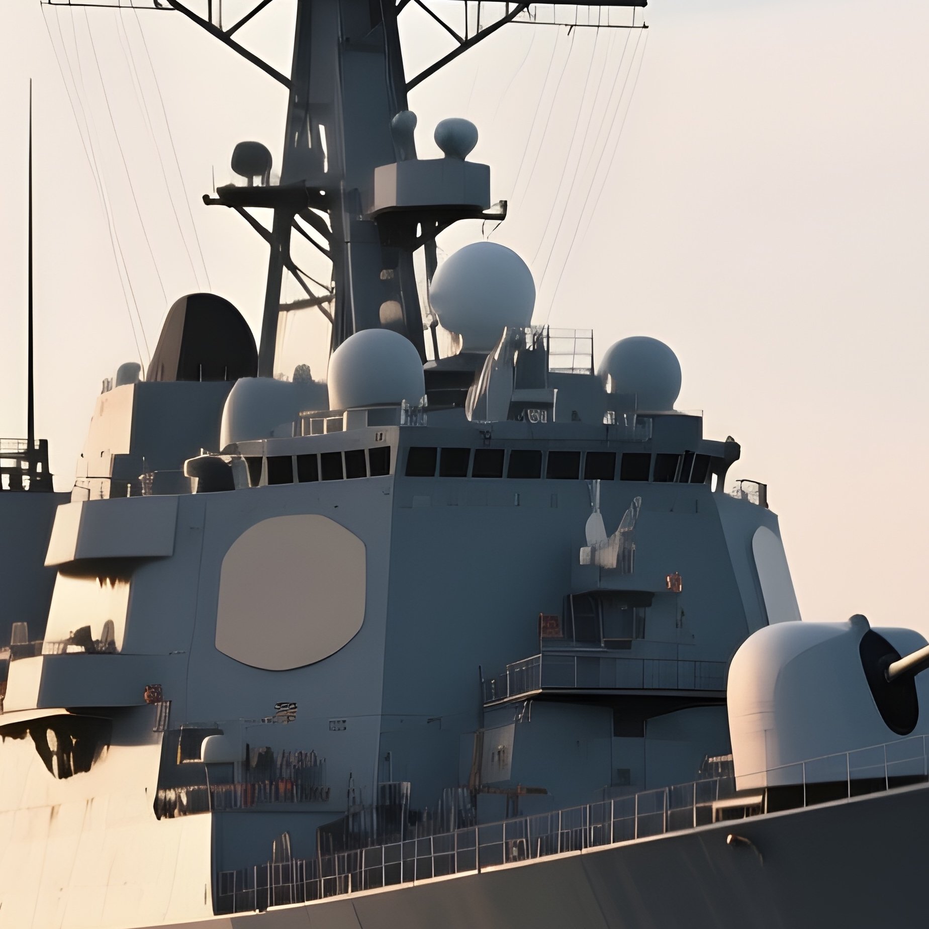 A Destroyer Cruising Across Calm Open Ocean In Low Morning Light - Full Resolution Quality Preview