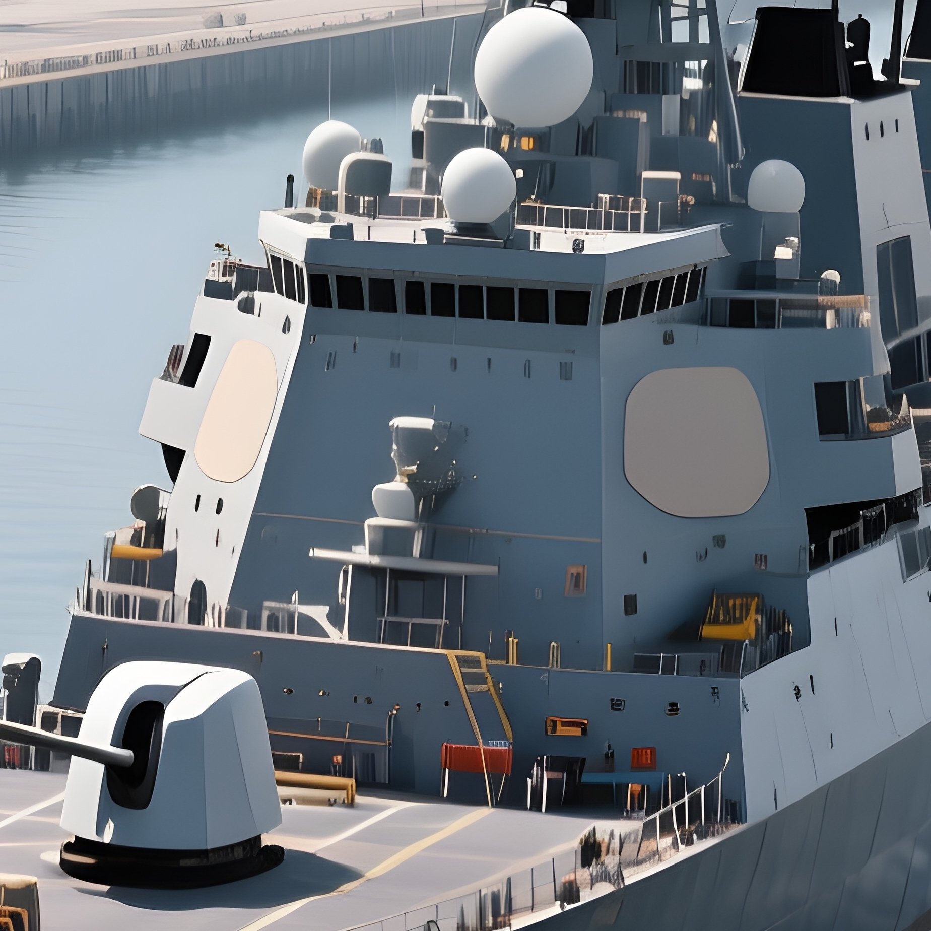 A Destroyer Leaving A Naval Base Surrounded By Breakwaters - Full Resolution Quality Preview