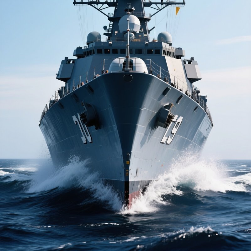 A Destroyer’S Bow Slicing Through Dark Blue Water