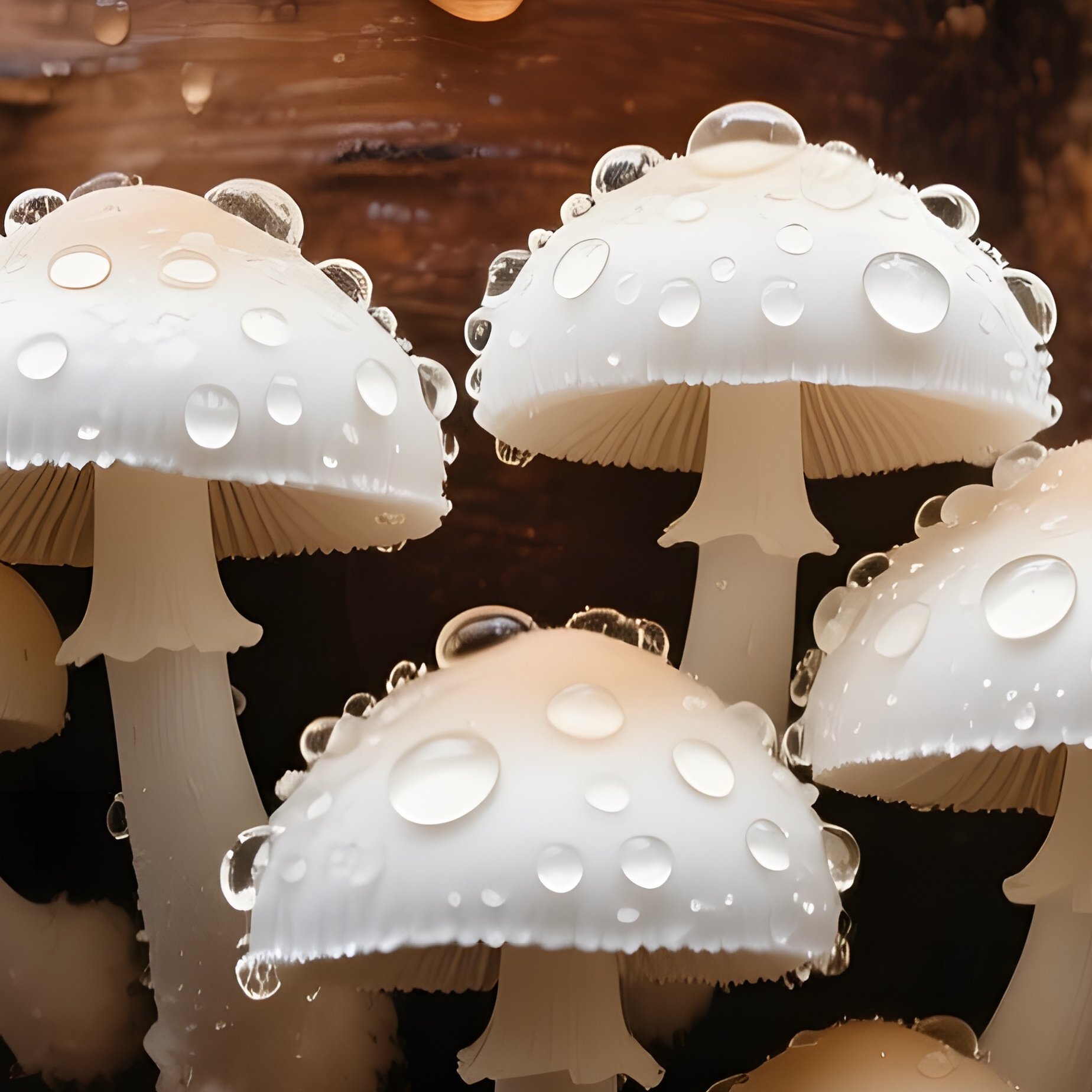 A Detailed Close‑Up Of A Brown Birch Tree Trunk Sprouting A Ring Of Delicate White Ink Cap - Full Resolution Quality Preview