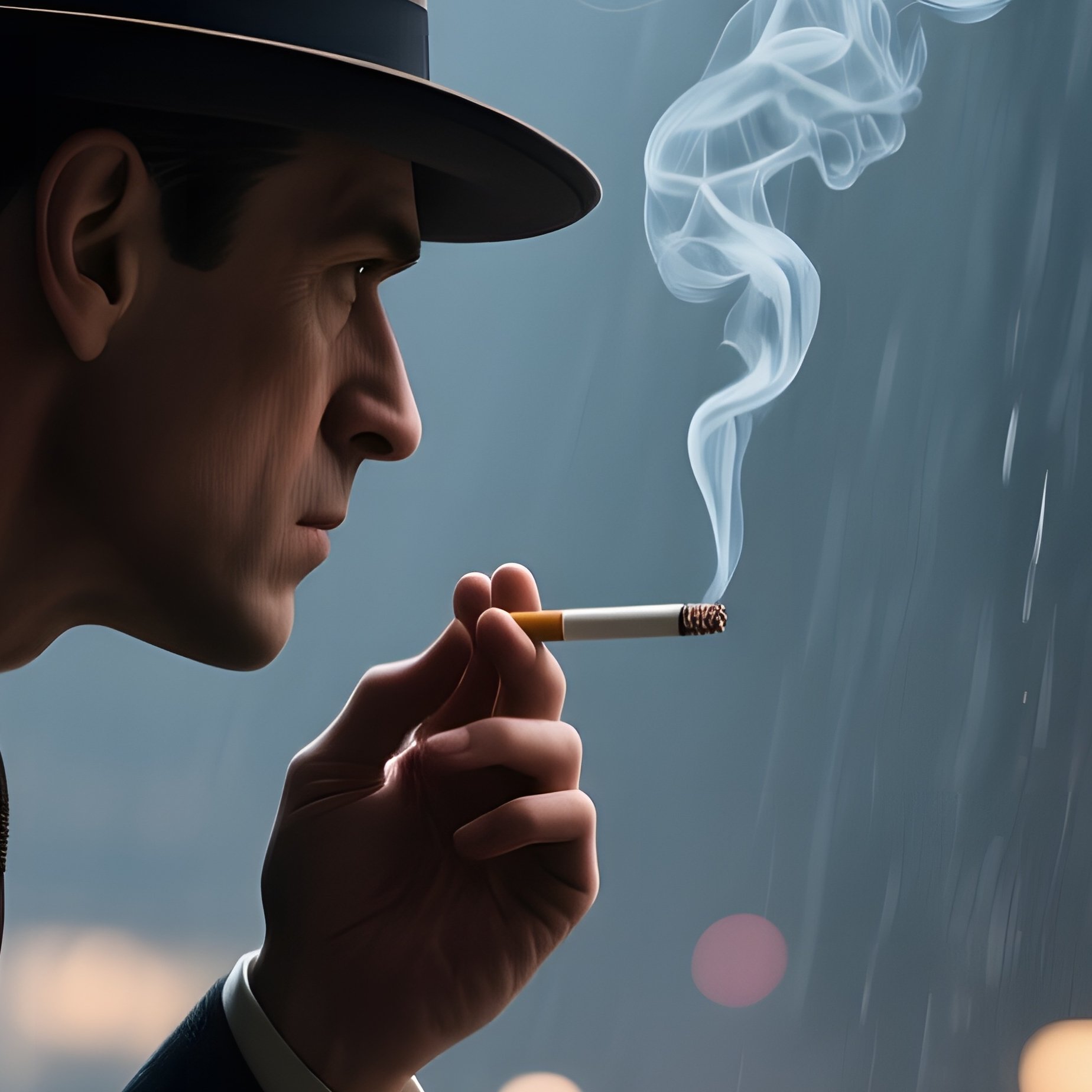 A Detective In A Classic Trilby Hat Peers Through A Rain‑Spattered Window Of A Dimly Lit Office, - Full Resolution Quality Preview