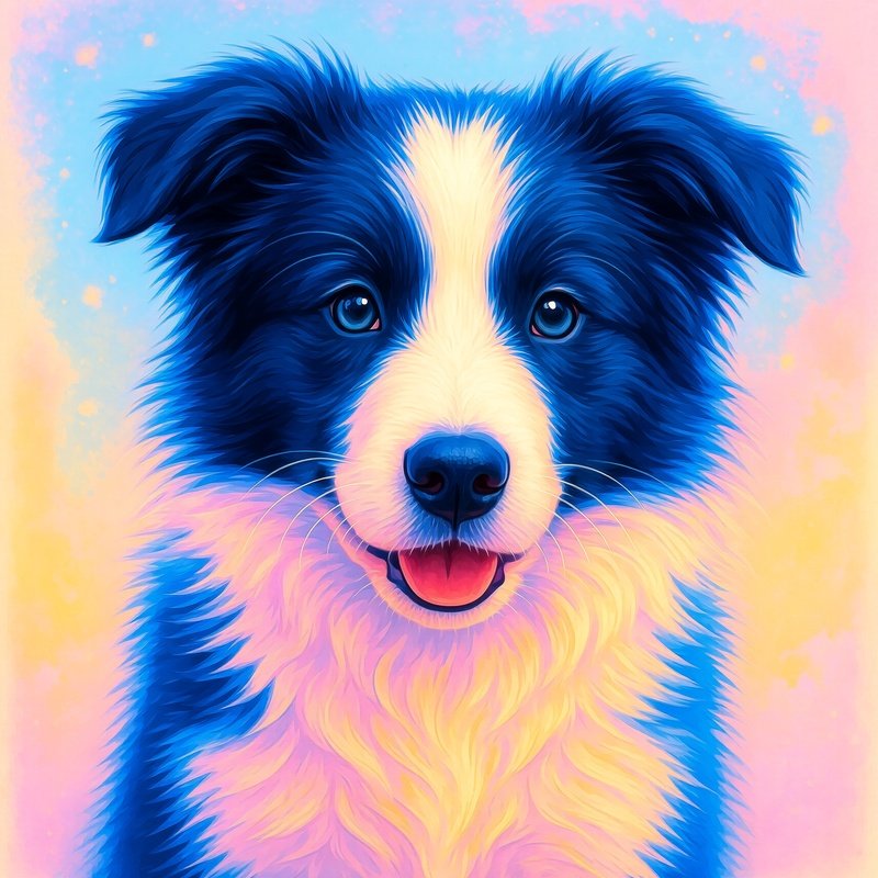 A Digital Art Border Collar Puppy