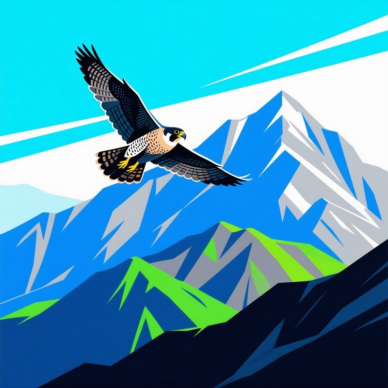 A Digital Art Creation Of A Bird Peregrine Falcon Gleaming Above The Silhouetted Mountain Peaks