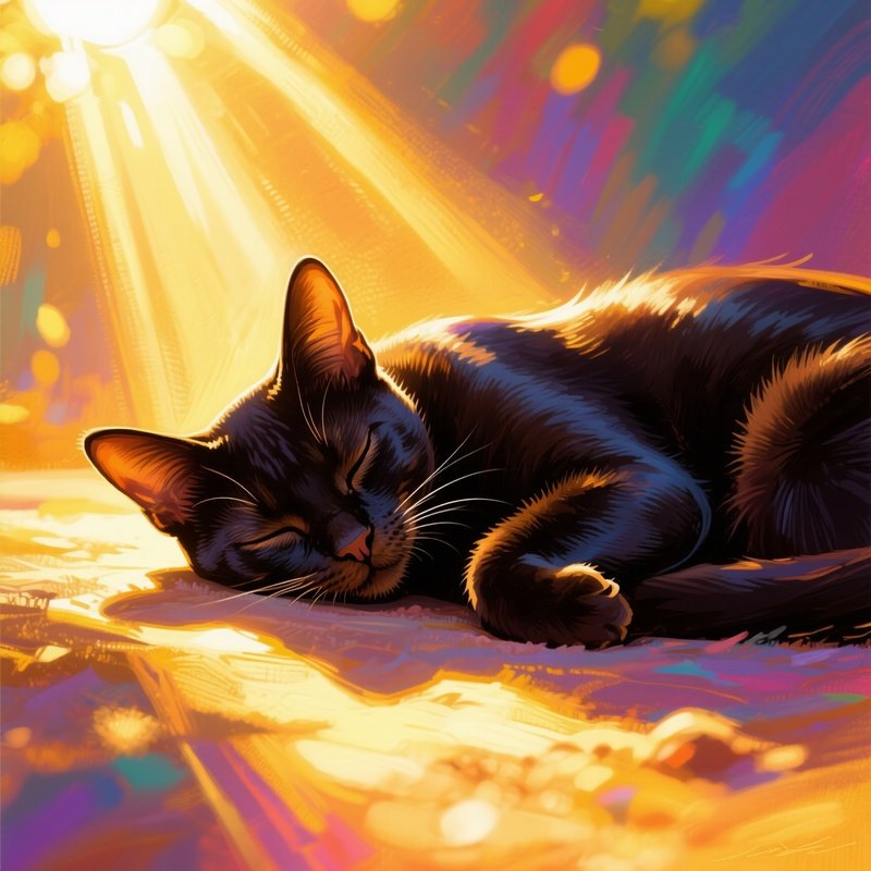 A Digital Art Egyptian Mau Sleeping In A Sunbeam