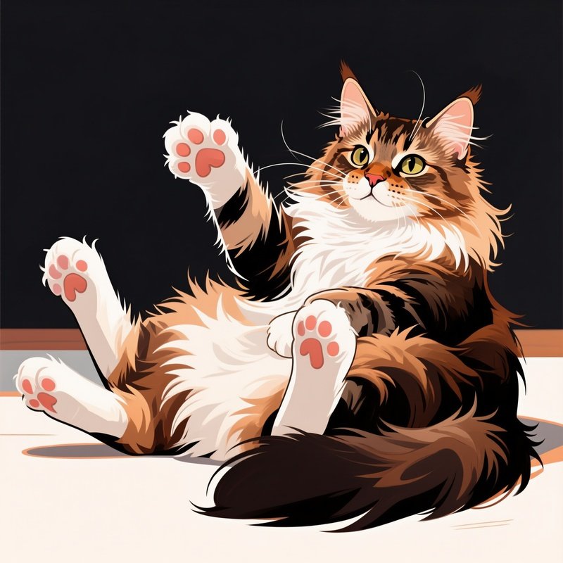 A Digital Art Of A Maine Coon Laying Down With Paws In The Air