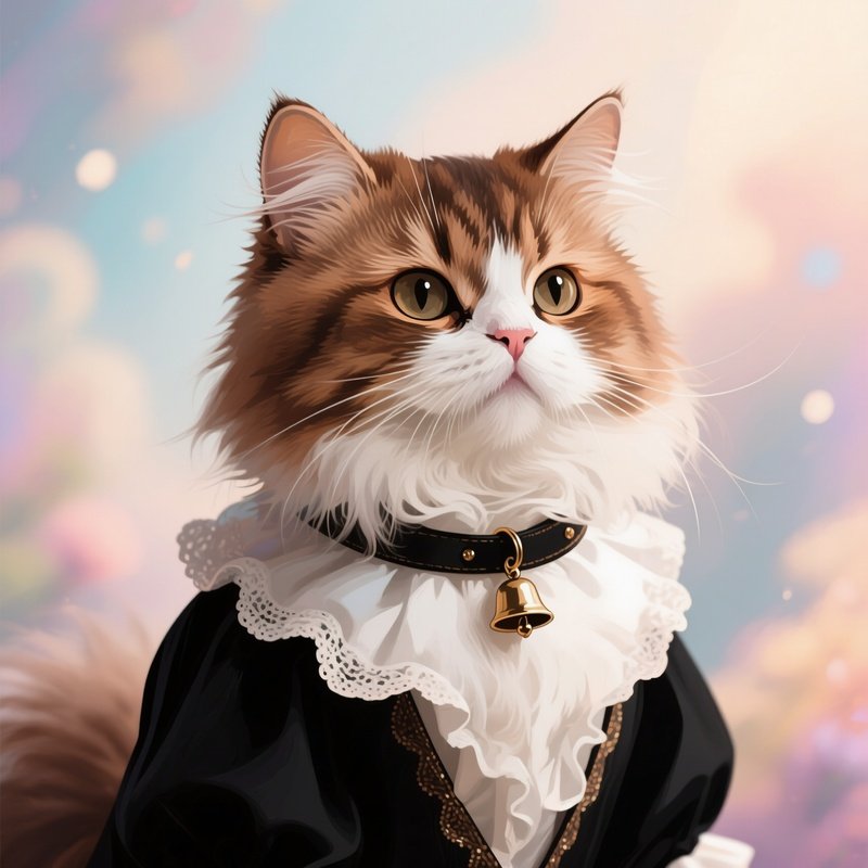 A Digital Art Of A Persian Cat Wearing A Cute Costume Or Collar With Bell