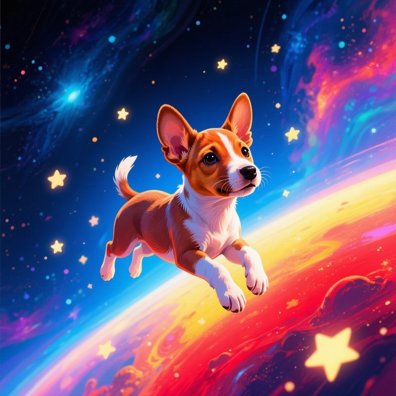 A Digital Art Of A Puppy Basenji In Space