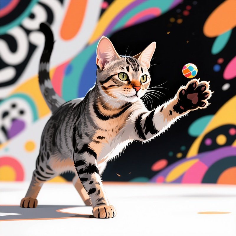 A Digital Art Of An Egyptian Mau Playing With A Ball