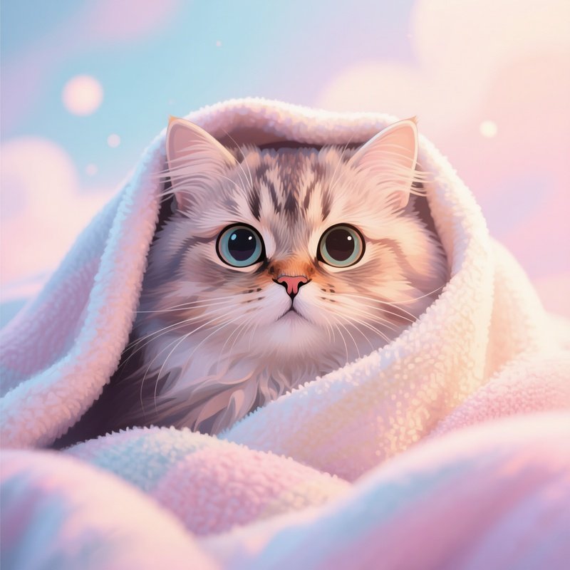 A Digital Art Of Turkish Van Cat Under Blanket