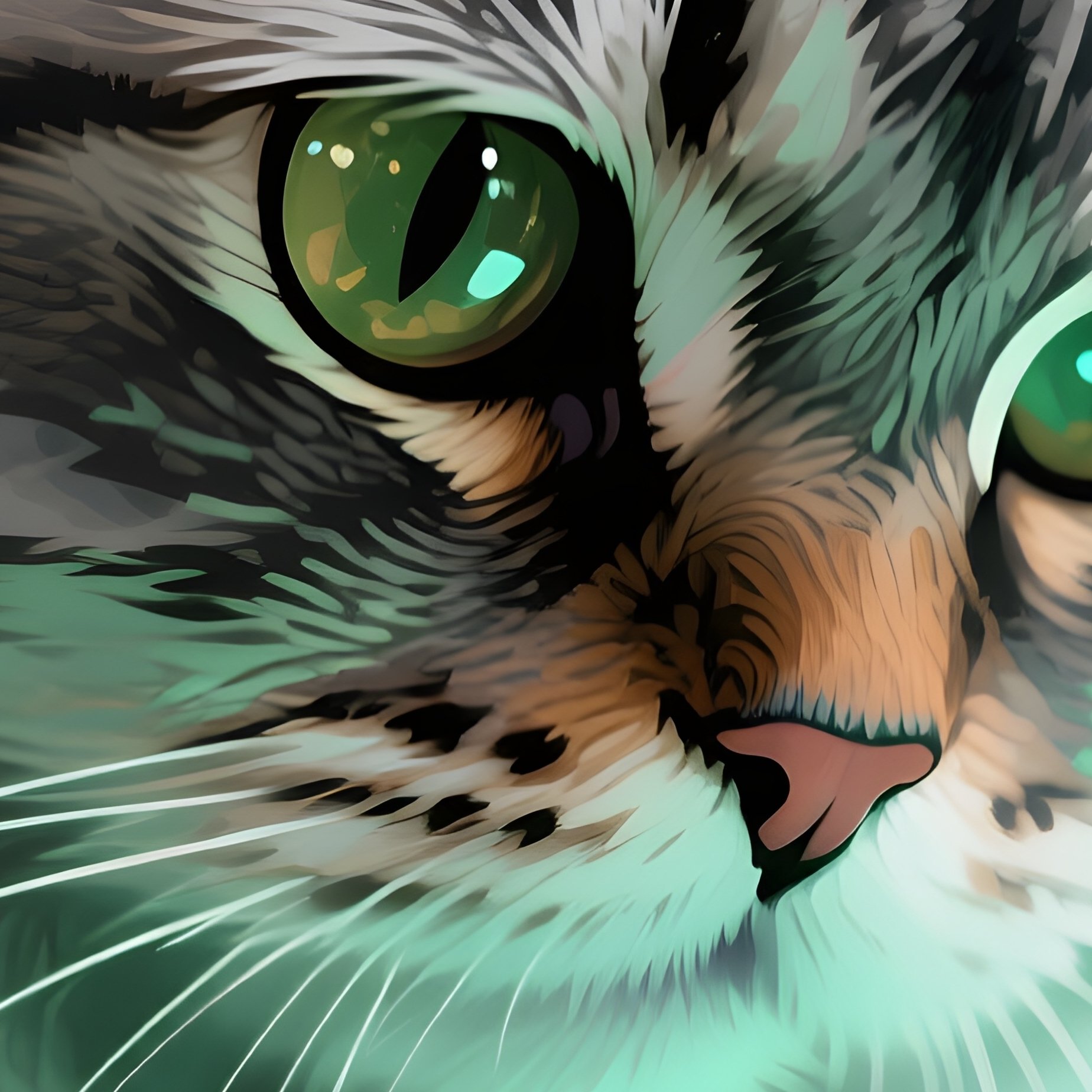 A Digital Art Persian Cat Staring Intensely At A Bug Light Reflection - Full Resolution Quality Preview