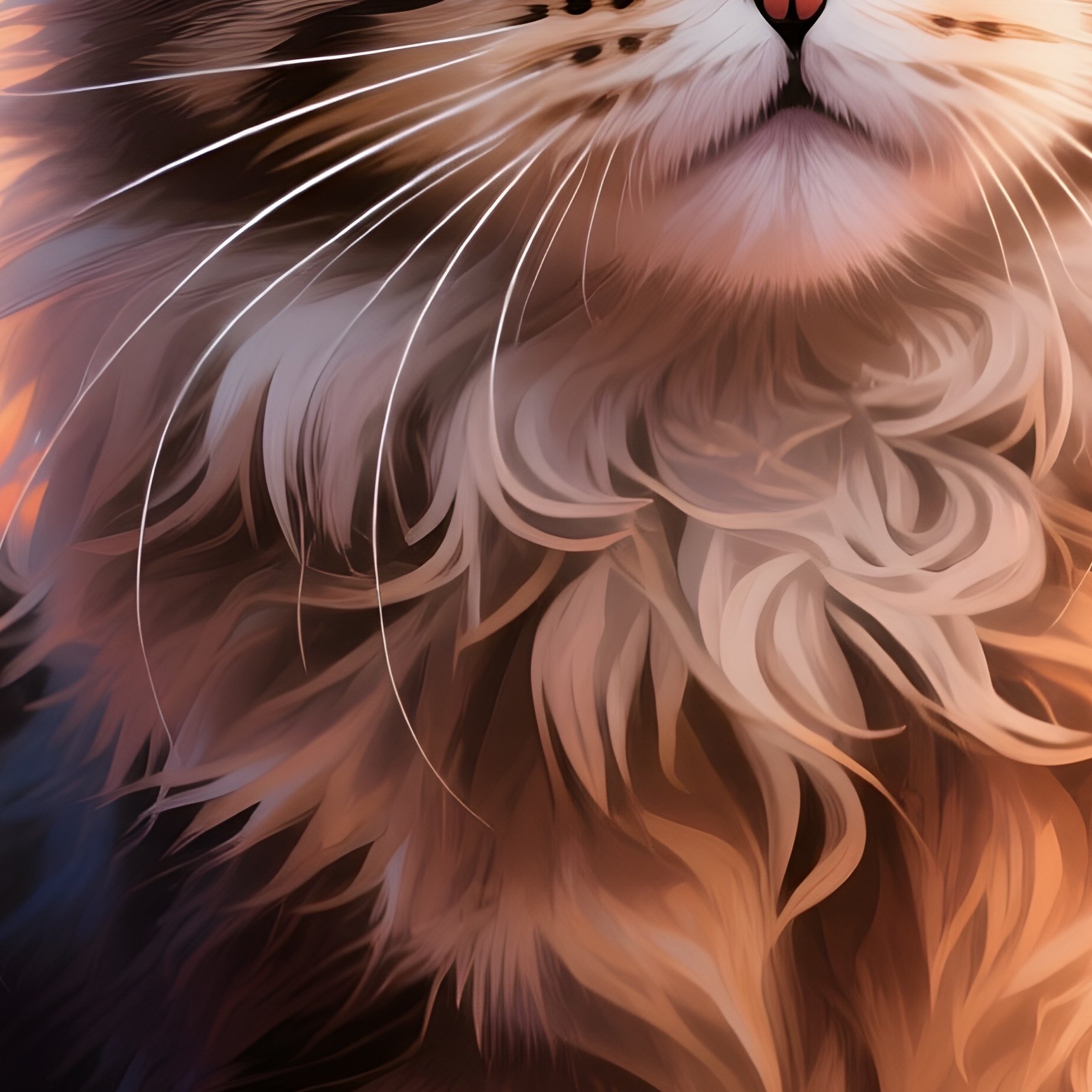 A Digital Art Render Of A Maine Coon Cat Sitting With Wide Curious Eyes - Full Resolution Quality Preview