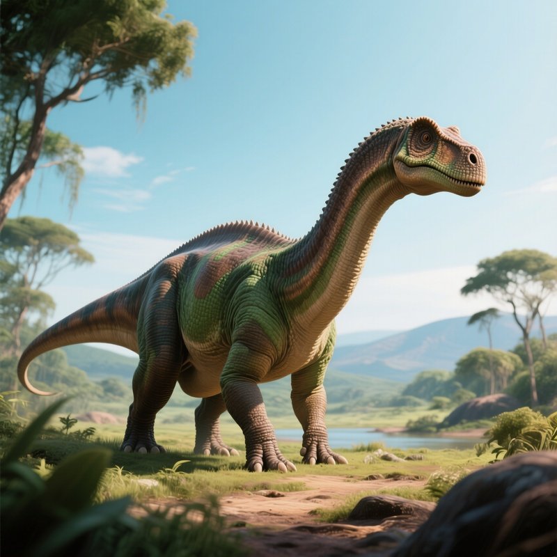 A Digital Art Rendering Of A Barosaurus In Scientific Context