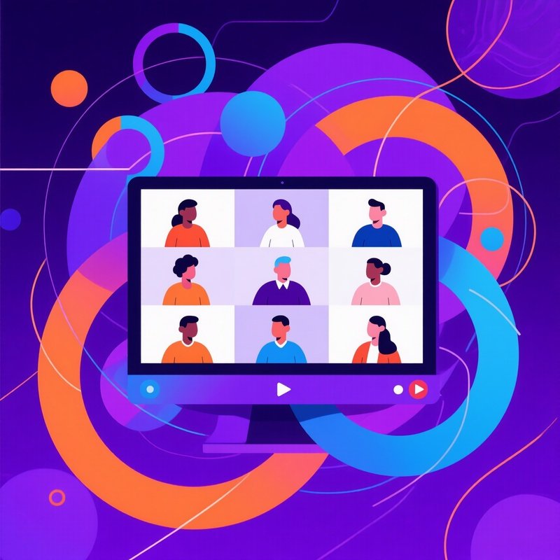 A Digital Art Rendering Of A Group Video Conference With Abstract Elements