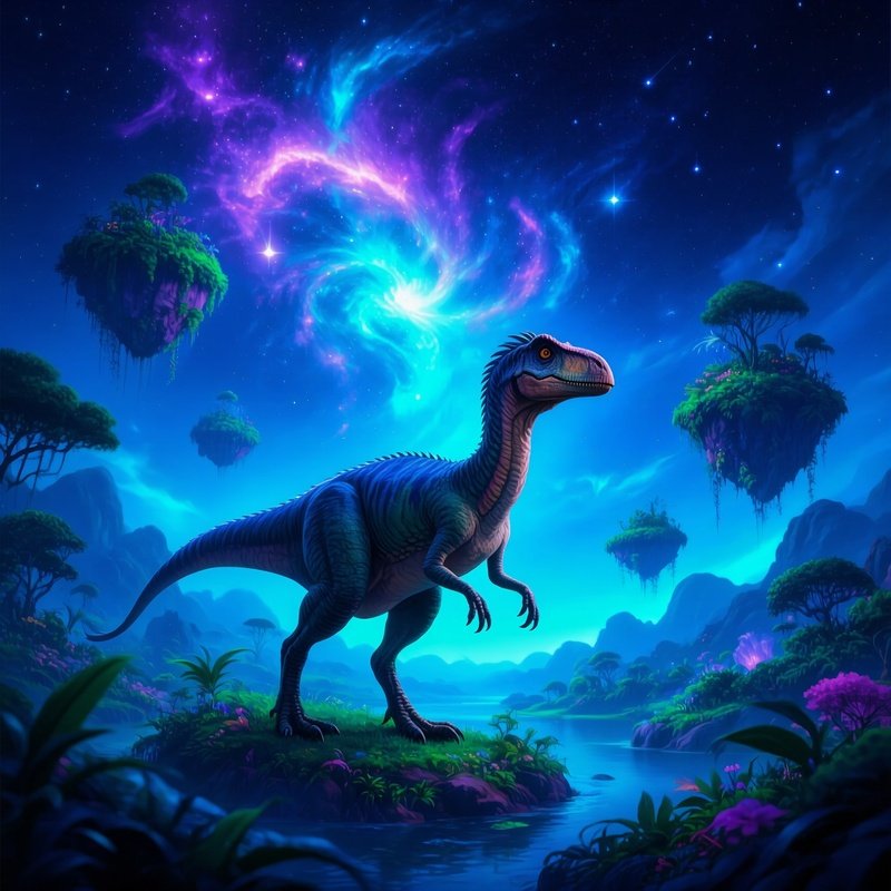 A Digital Art Representation Of A Deinonychus Dinosaurier In A Mystical Landscape