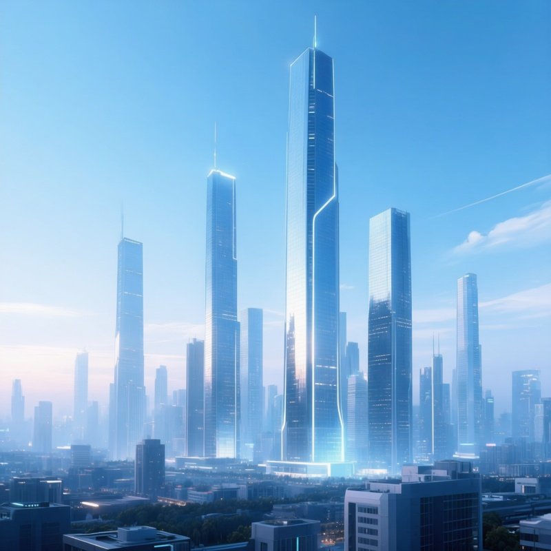 A Digital Art Skyline With Tall Buildings